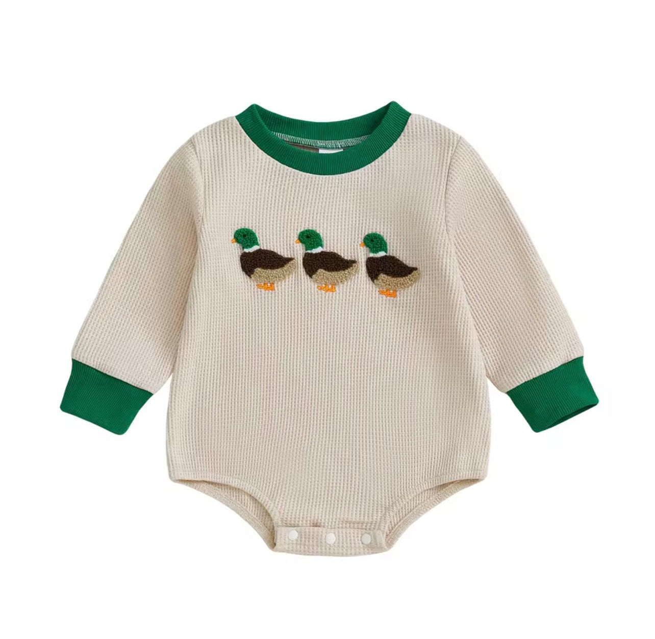 Waffle Knit Duck Applique Romper