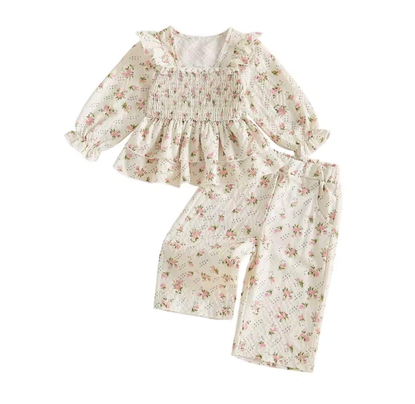 Floral Tiered Smocked Peplum Set