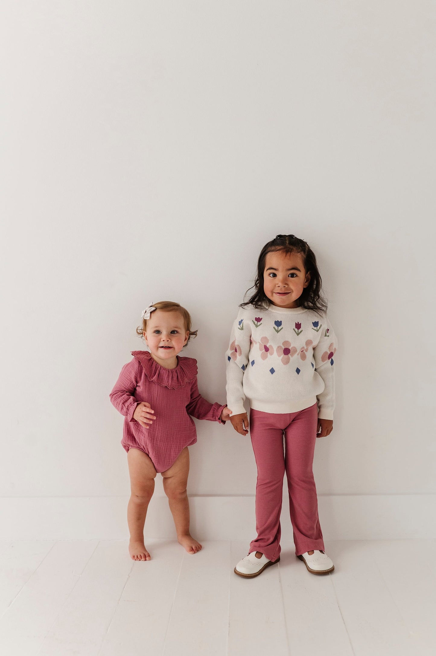 Girls Gauze Frill Neck Bodysuit in Mes Rose