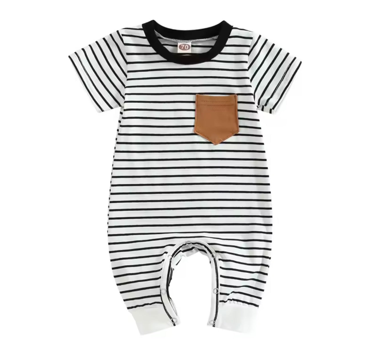 Black and White Striped Pocket Romper