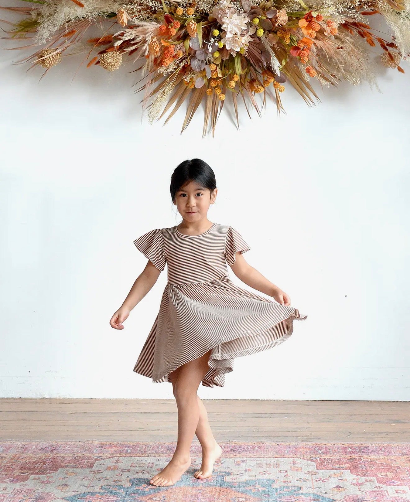 City Mouse Spring Twirl Dress- Toffee Stripe