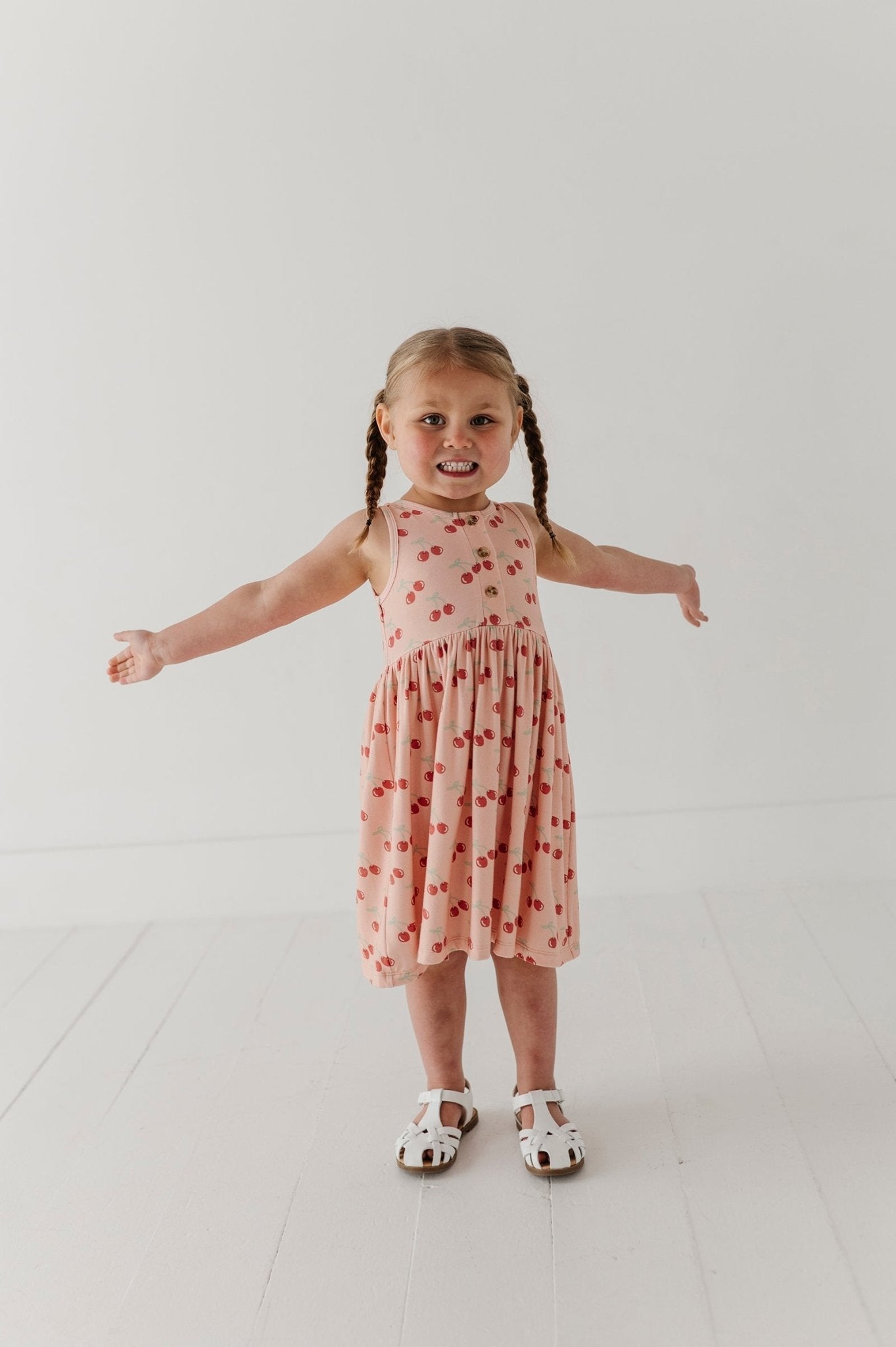 Girls Henley Tank Dress in Cherries
