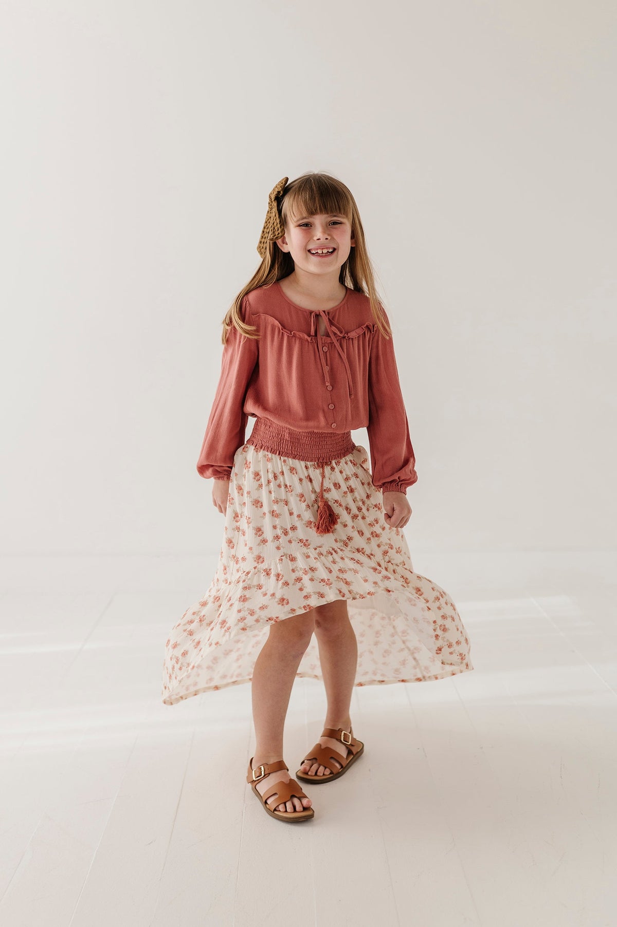 Girls Slit Front Midi Skirt in Rosie Floral