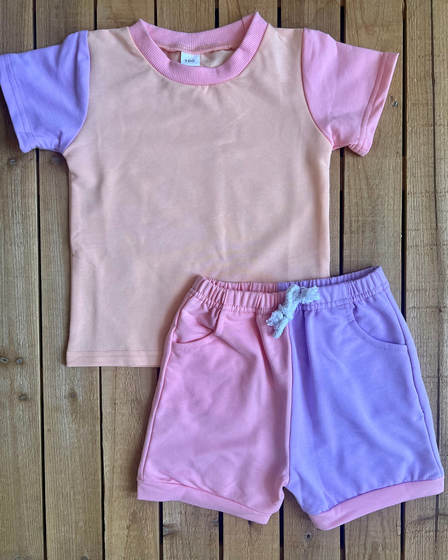 Peach Color Block Shorts Set