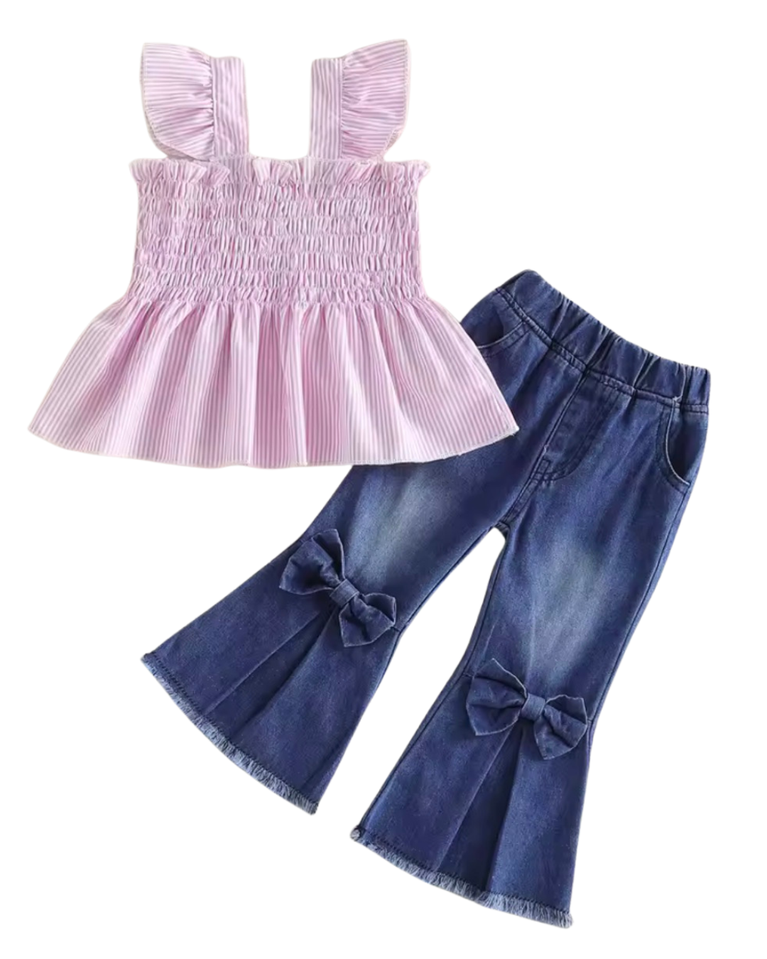 Pink Striped Smocked Top Set