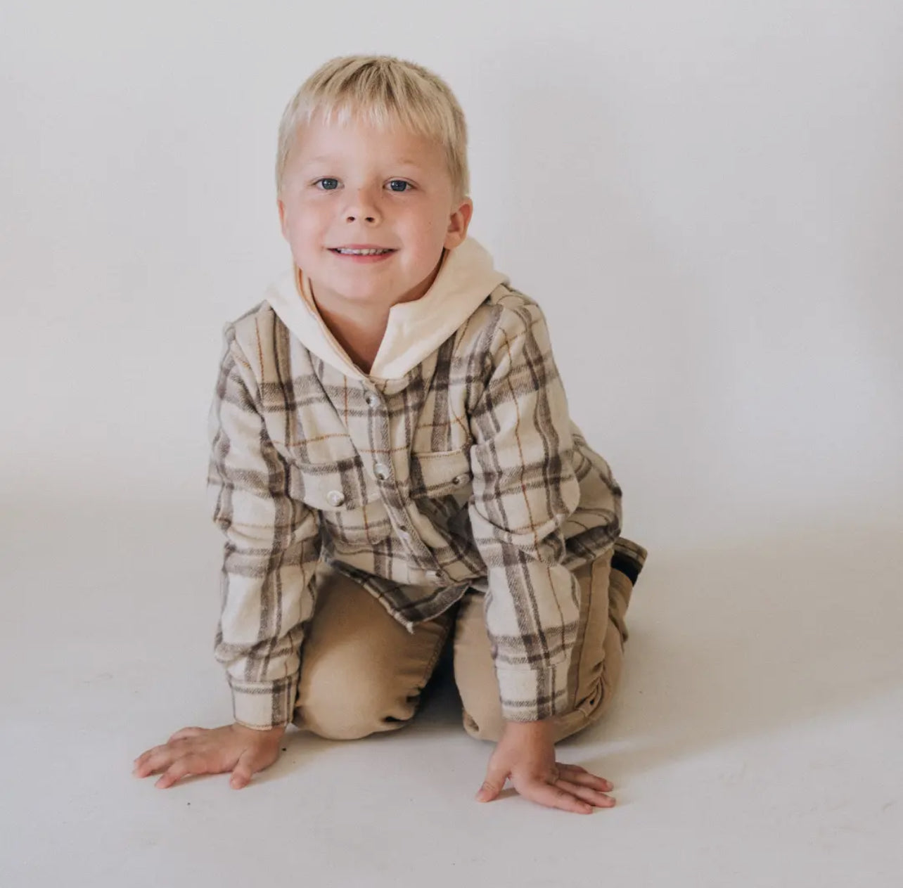 Beige Hooded Flannel Shacket