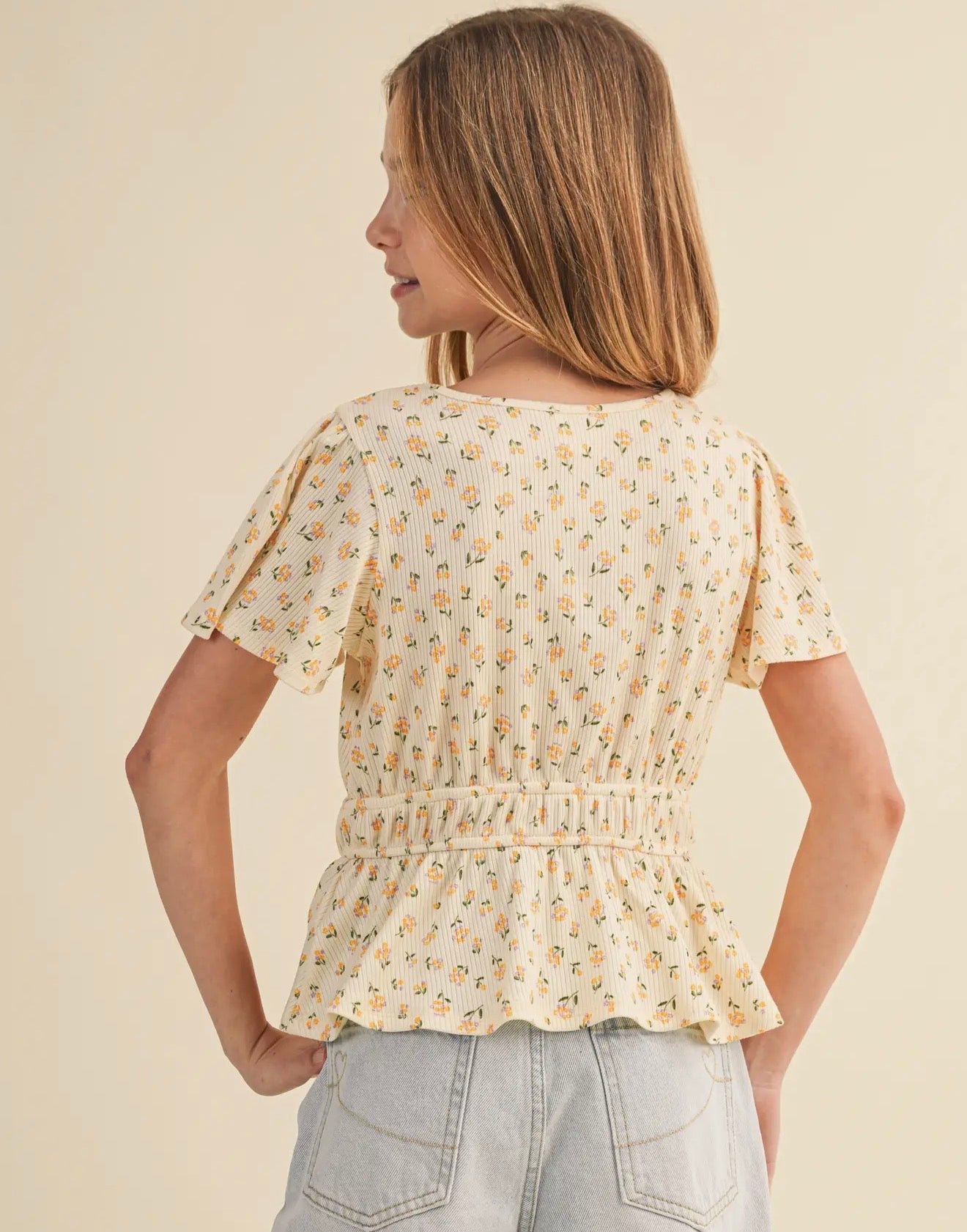 Floral Flutter Sleeve Peplum Top