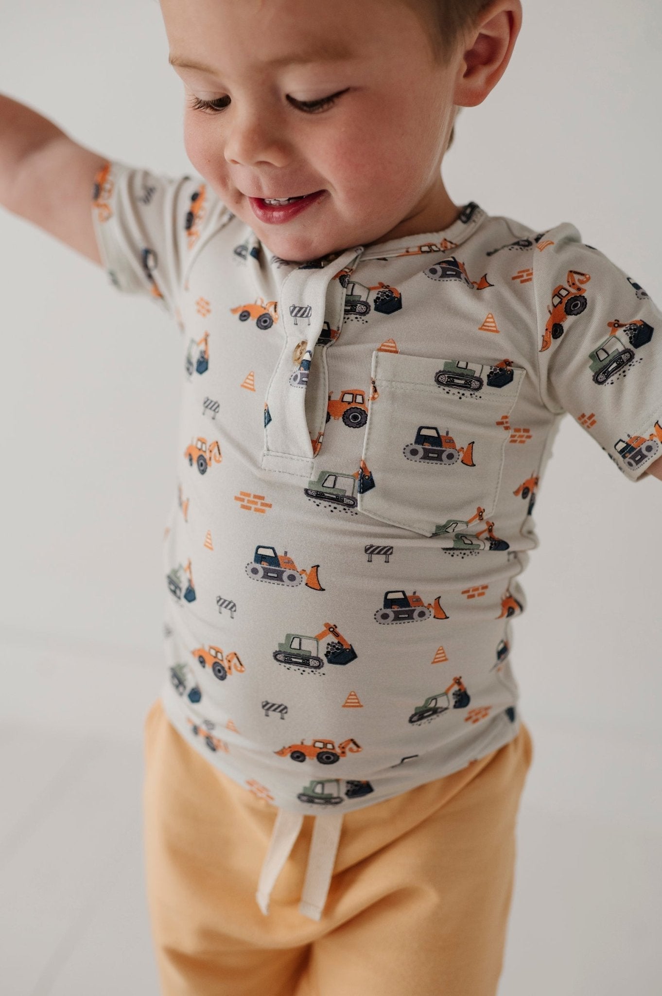 Boys Short Sleeve Henley Shirt in Construction