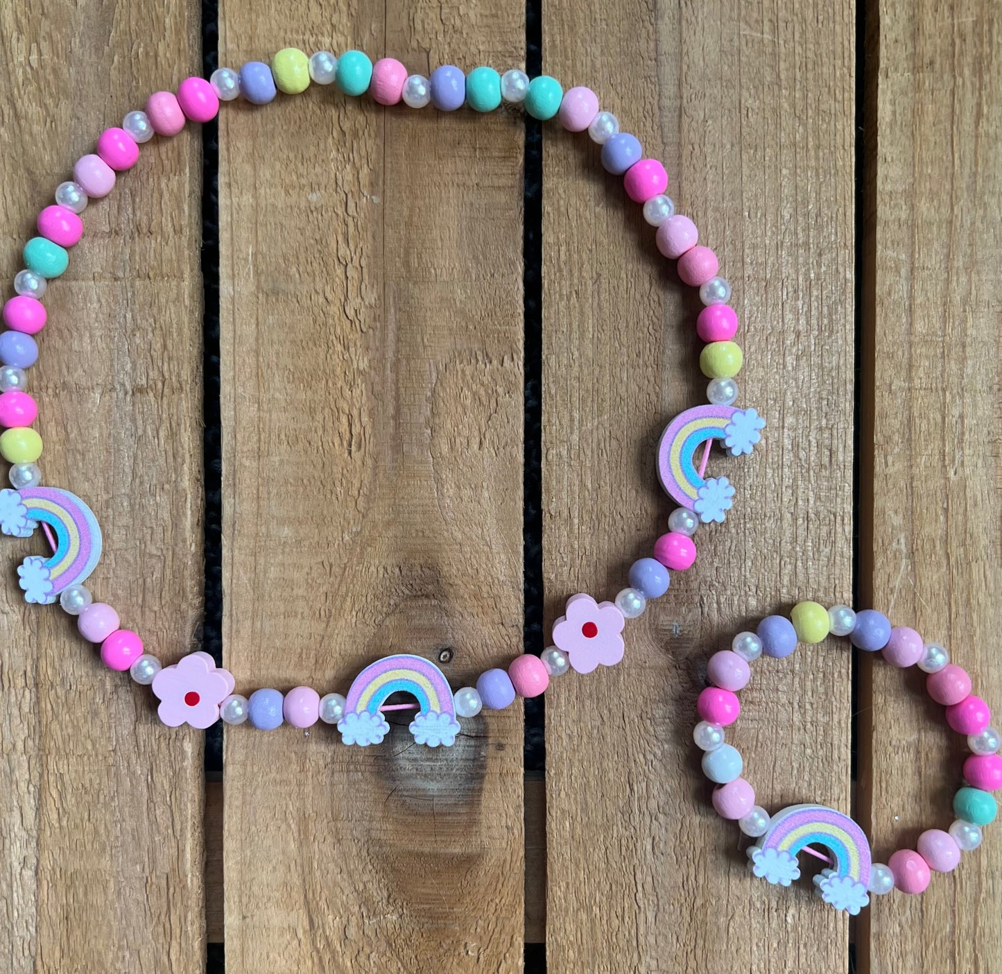 Wooden Rainbow Necklace Set