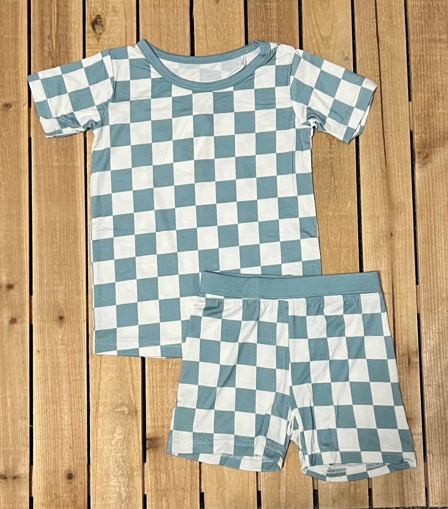 Seafoam Checkered Bamboo Shorts Set