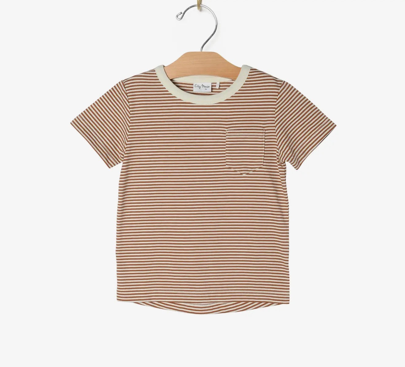 City Mouse Pocket Tee- Toffee Stripe