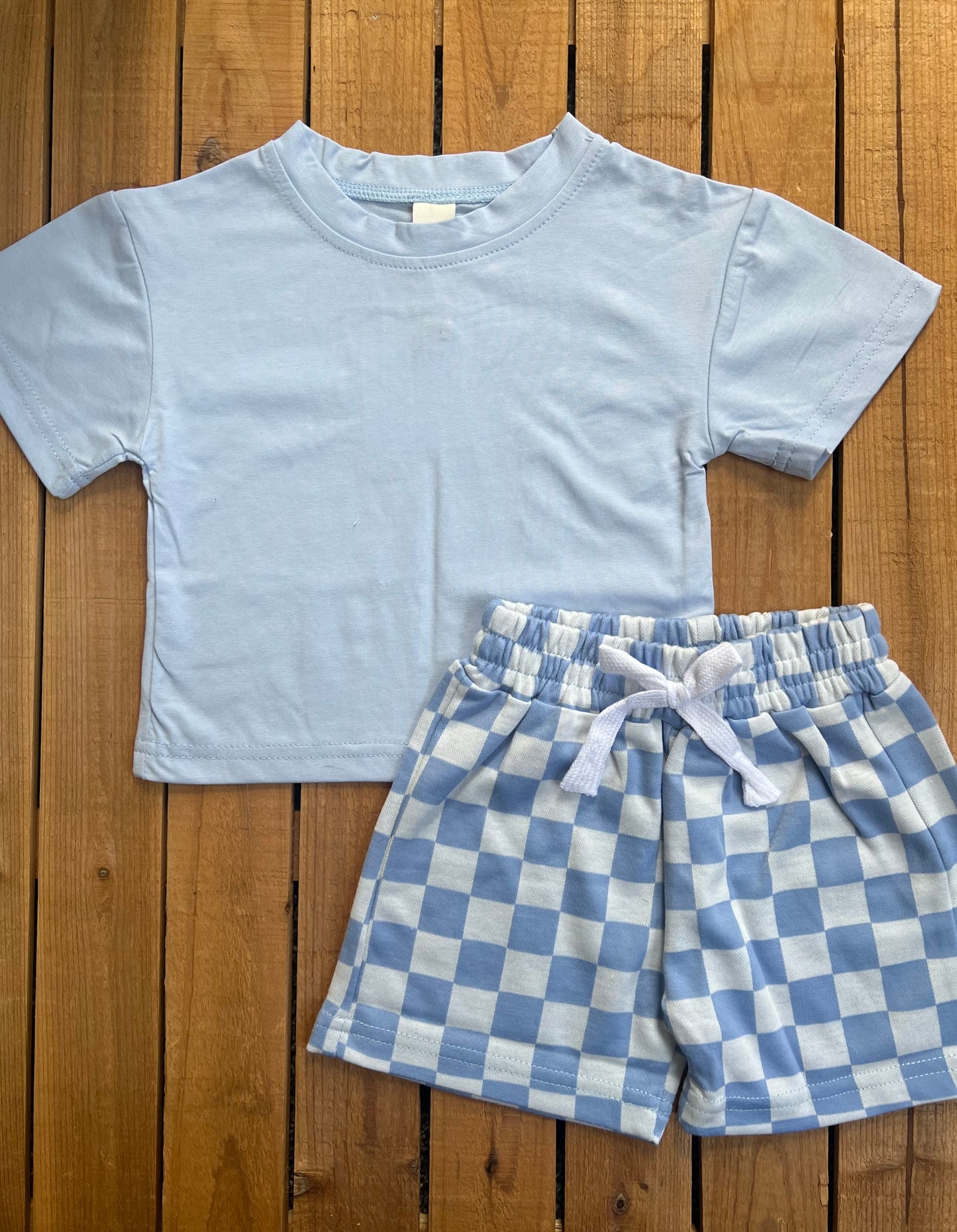 Blue Tee and Checkered Shorts Set