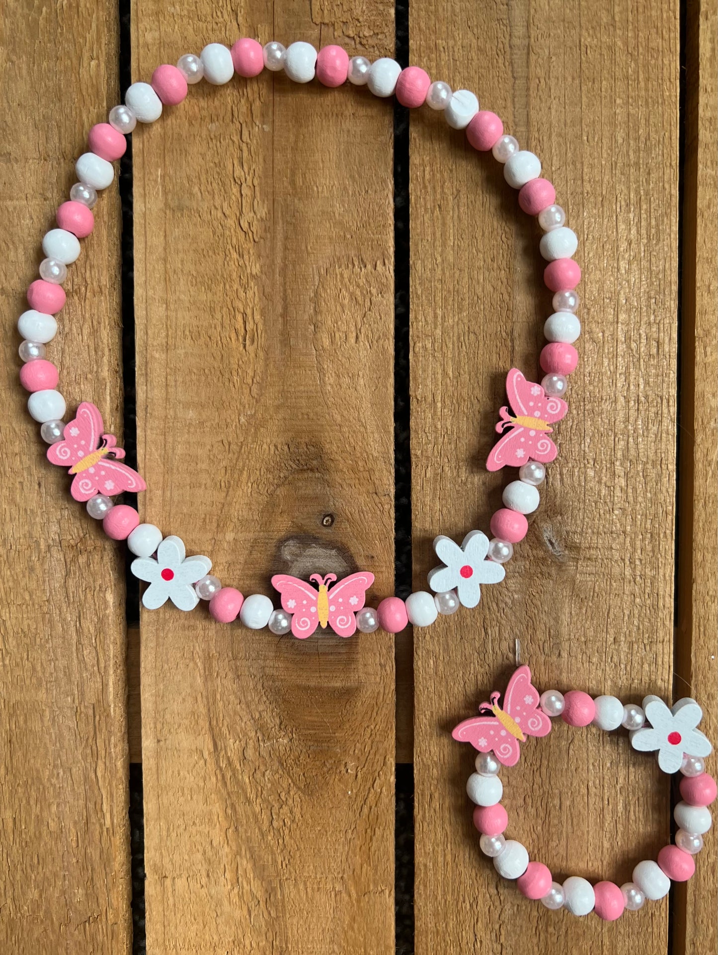 Wooden Butterfly and Daisy Necklace Set