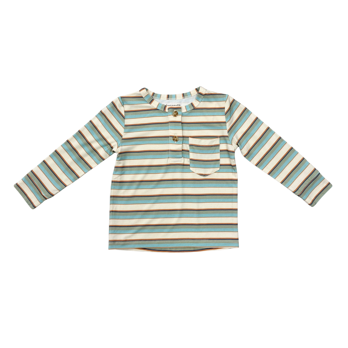 Boys Long Sleeve Henley Shirt in Blue Haze Multi Stripe