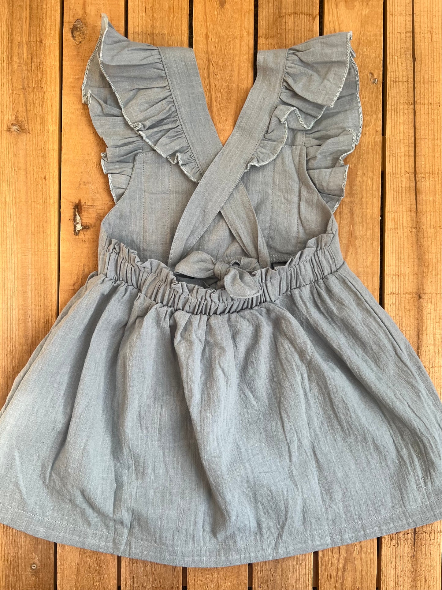 Slate Blue Ruffle Linen Dress