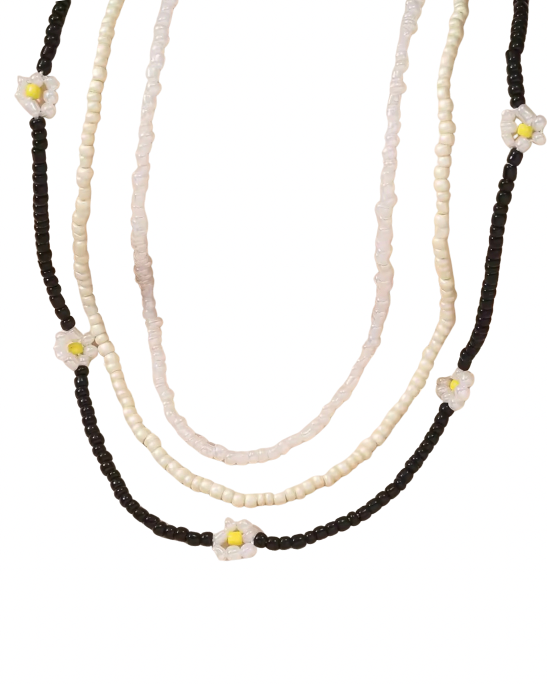 White and Black Daisy Necklace Set