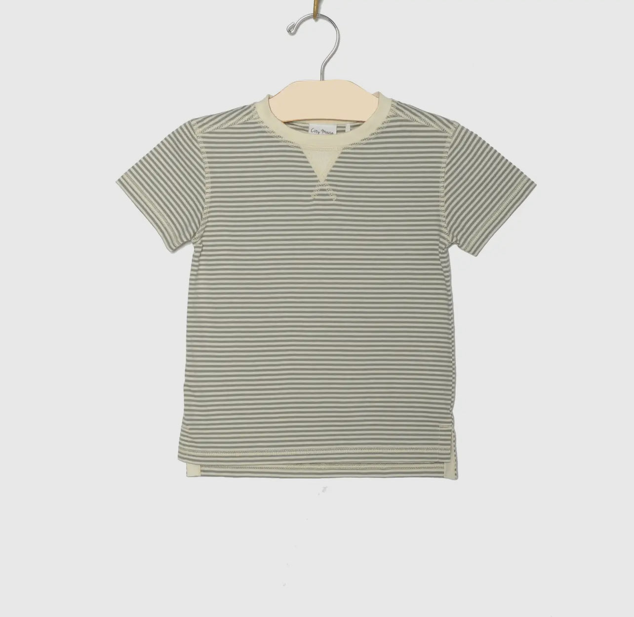 City Mouse Whistle Patch Tee- Steel Stripe