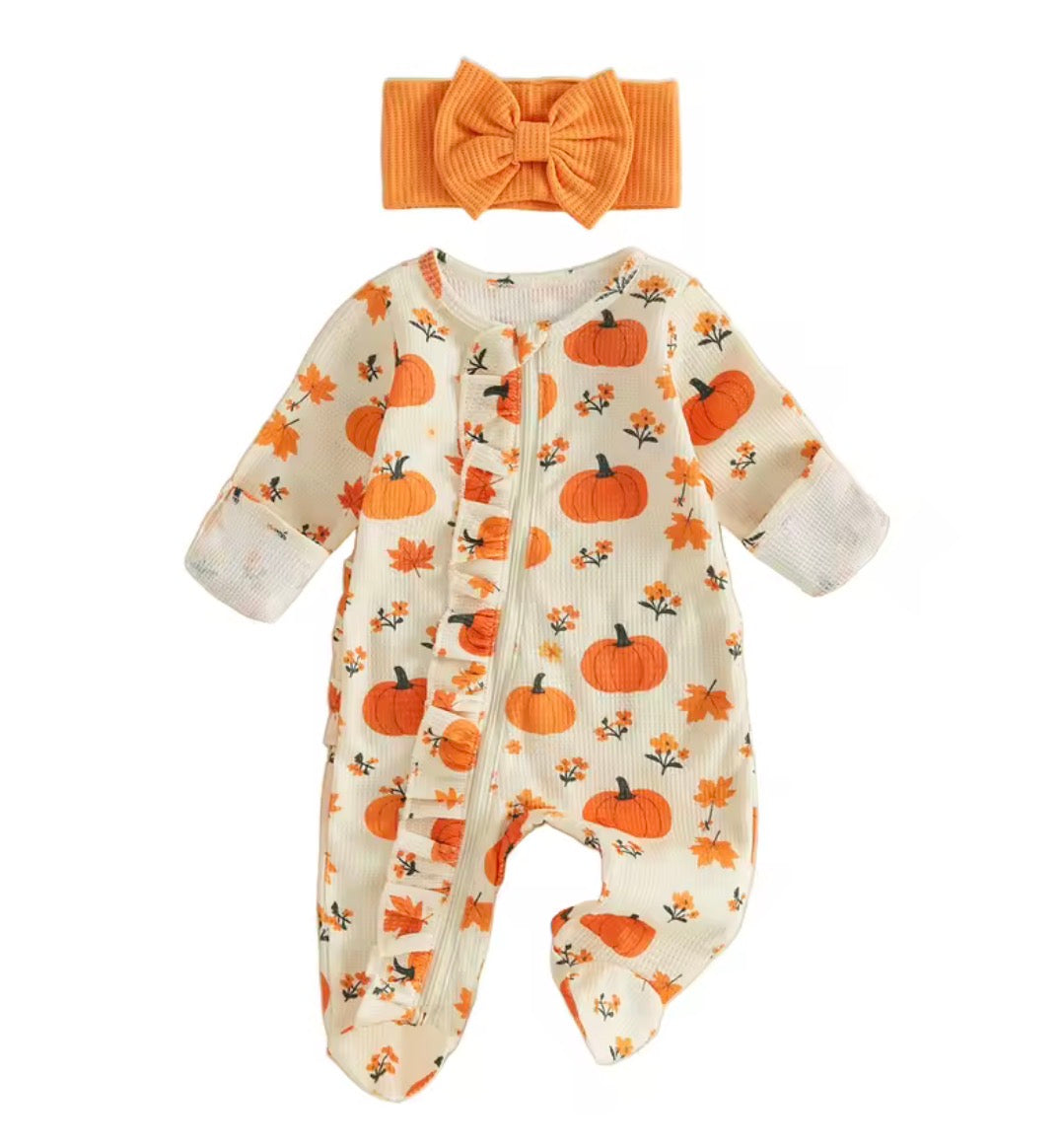 Pumpkin Print Waffle Knit Sleeper