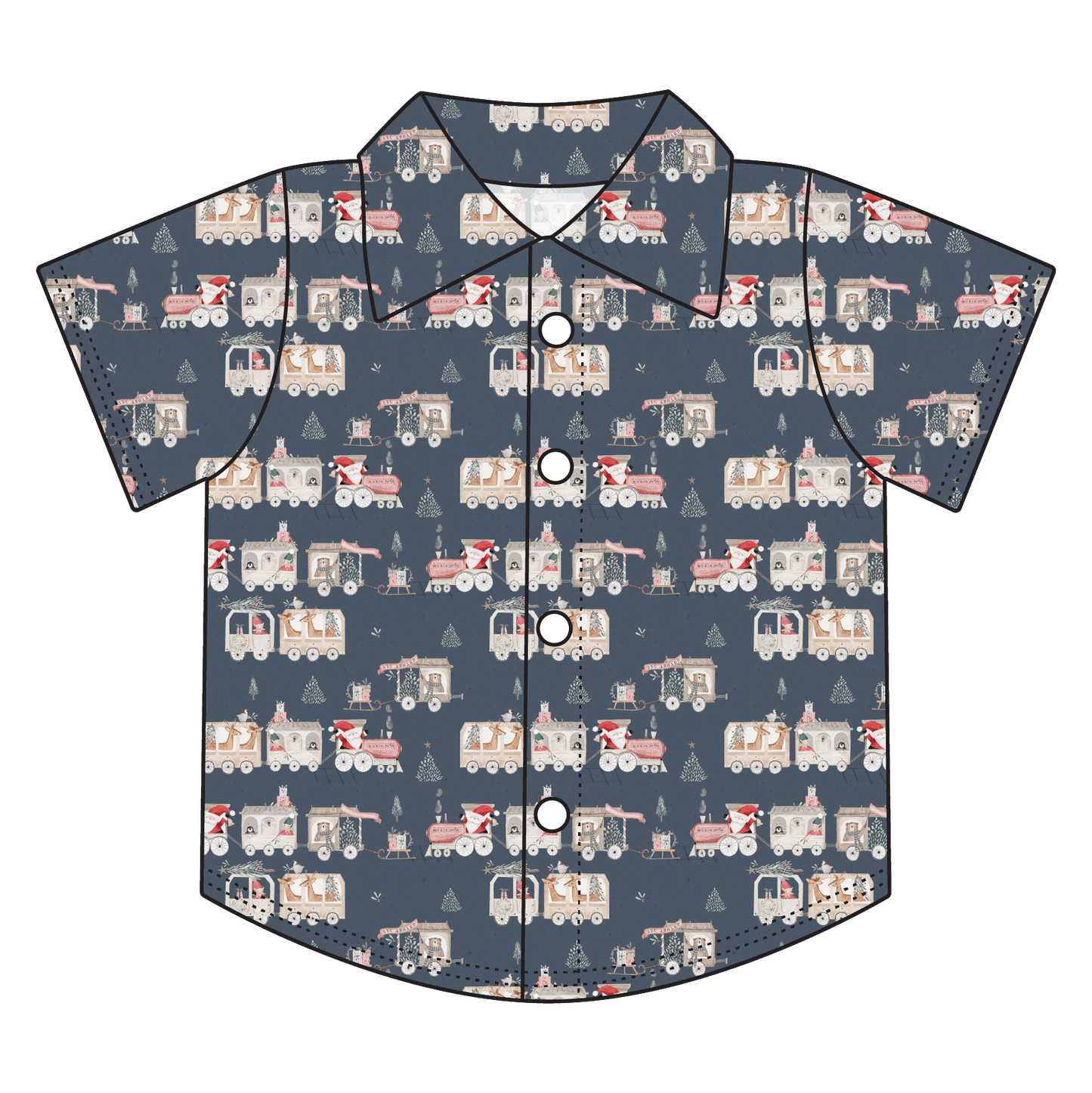 Christmas Train Bamboo Button Down Tee (Pre-Order)