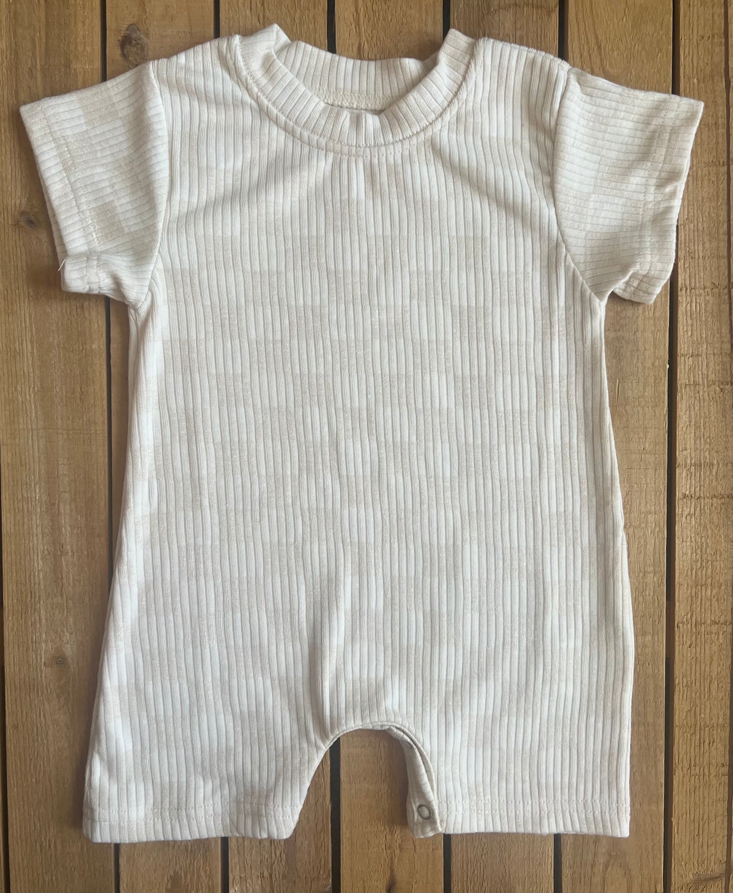 Ribbed Checkered Short Sleeve Romper