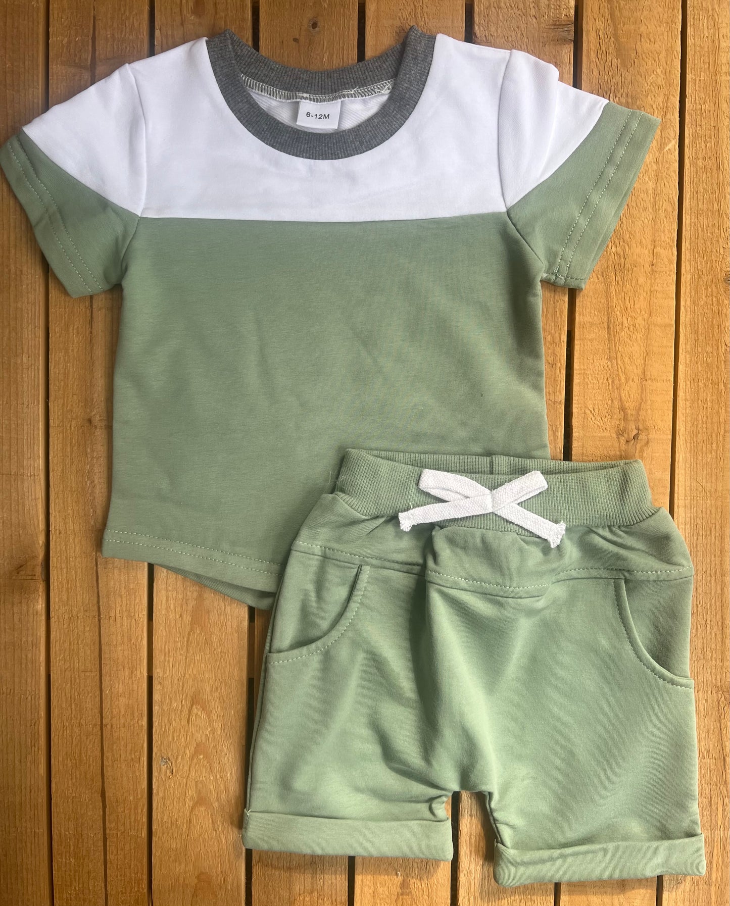 Sage Color Block Shorts Set