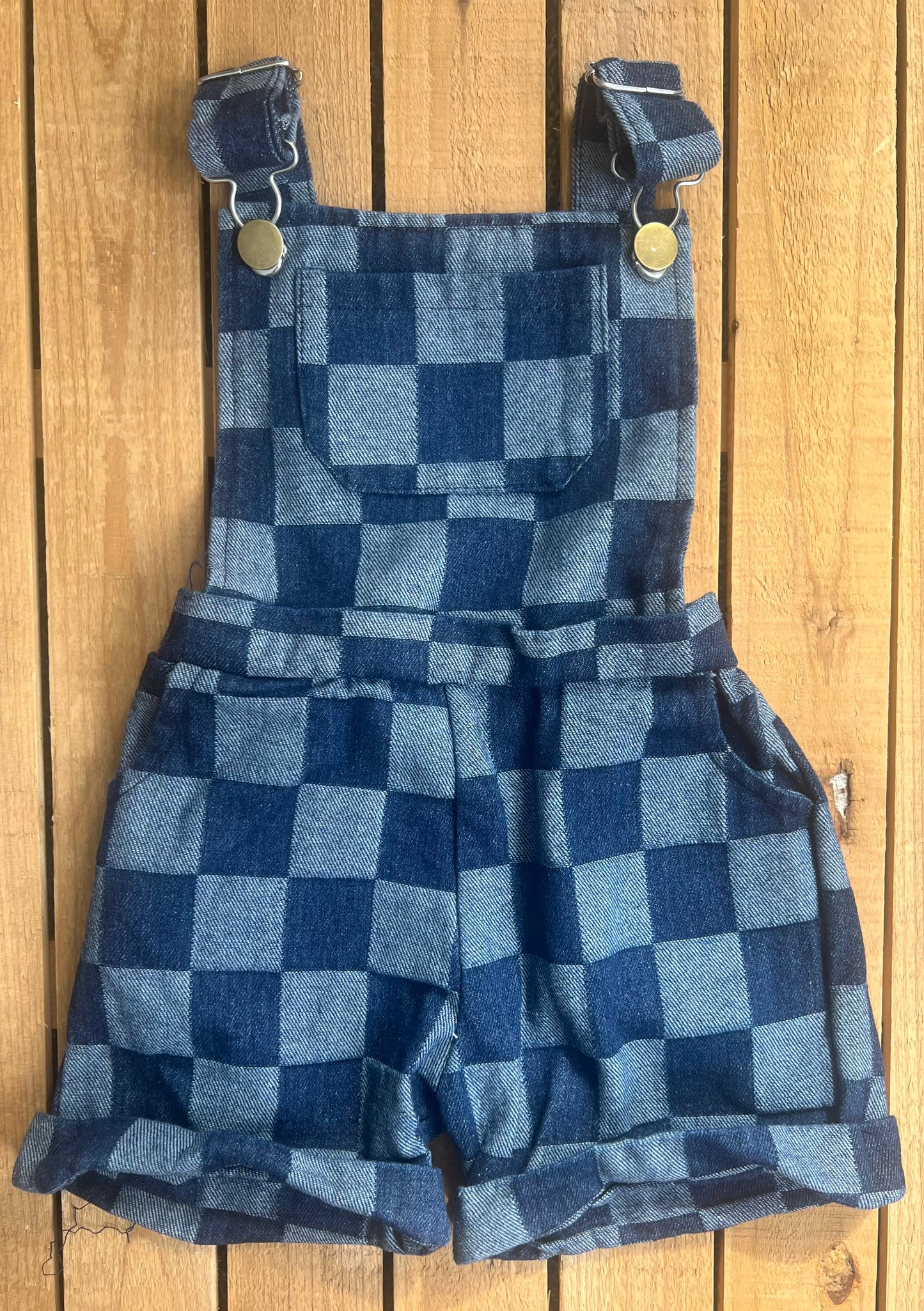 Checkered Denim Overalls