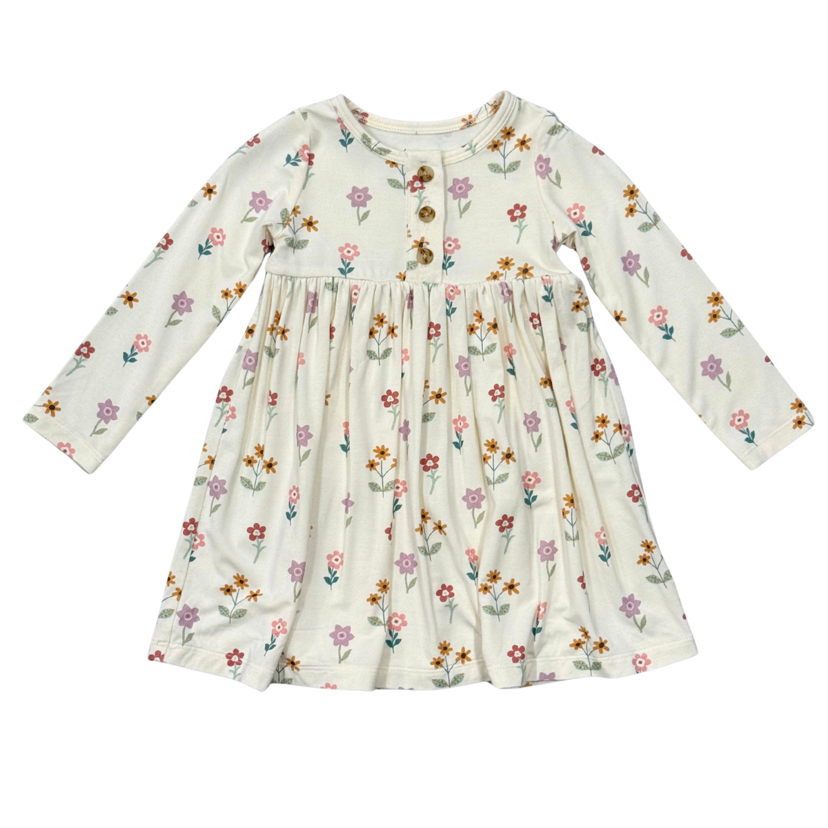 Girls Long Sleeve Henley Dress in Meadow Bloom