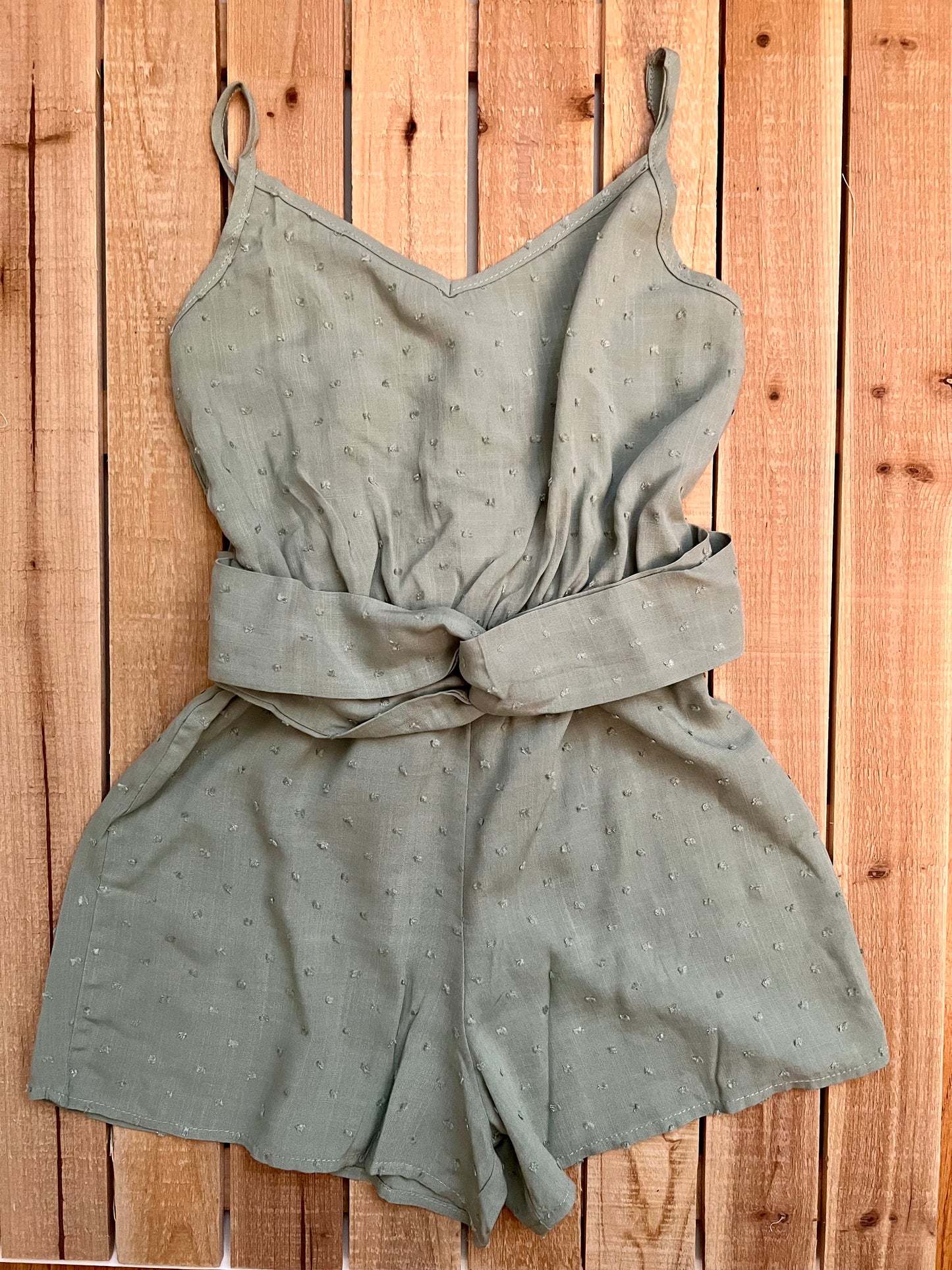 Sage Textured Romper with Tie