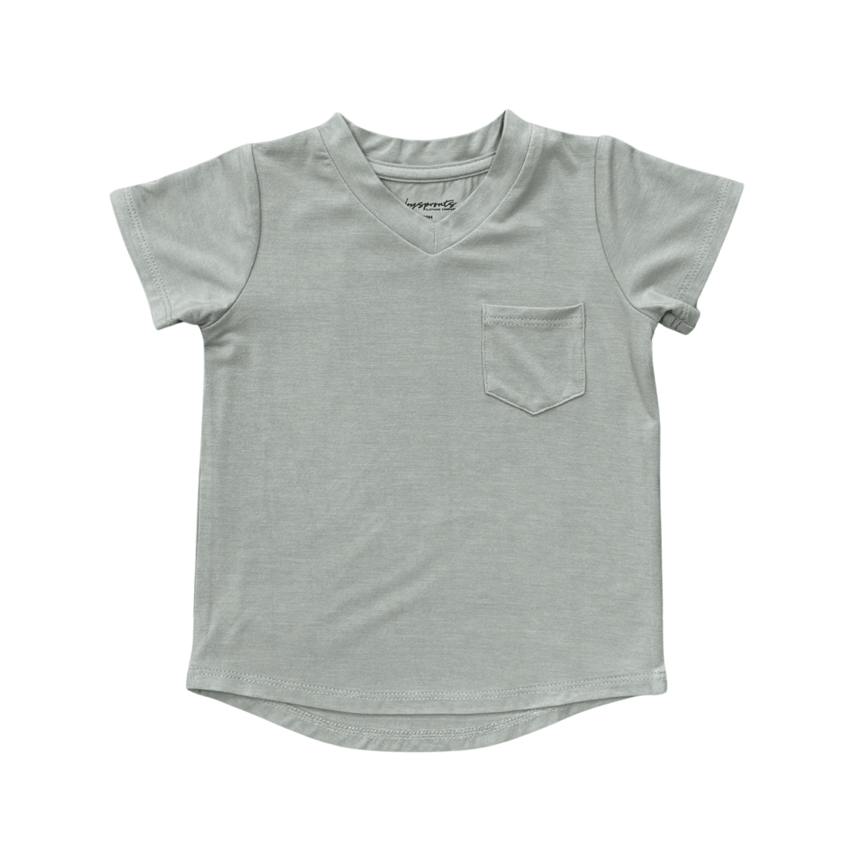Girls V-Neck Pocket Tee in Aqua Grey