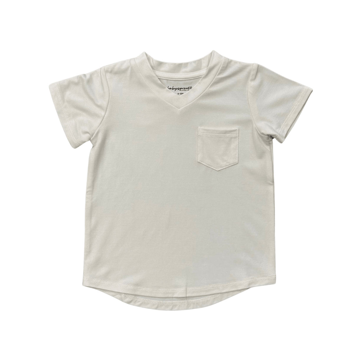 Girls V-Neck Pocket Tee in Off-White