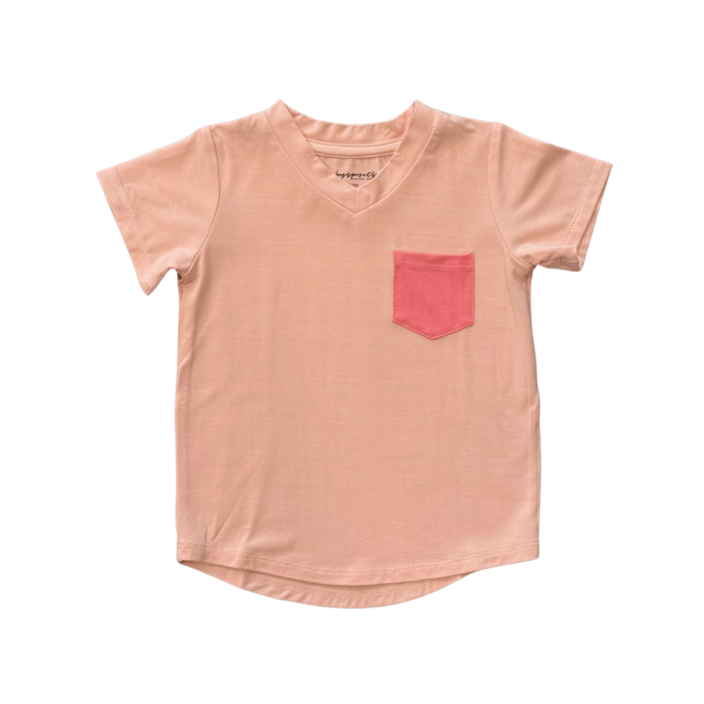 Girls V-Neck Pocket Tee in Peachy Blush