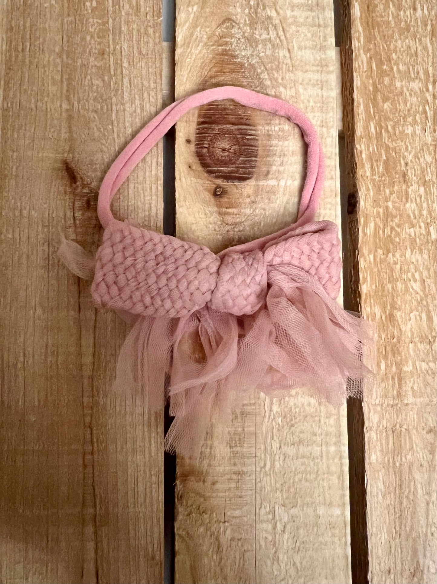 Blush Braided Bow with Tulle