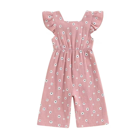 Pink Ruffle Sleeve Floral Jumpsuit