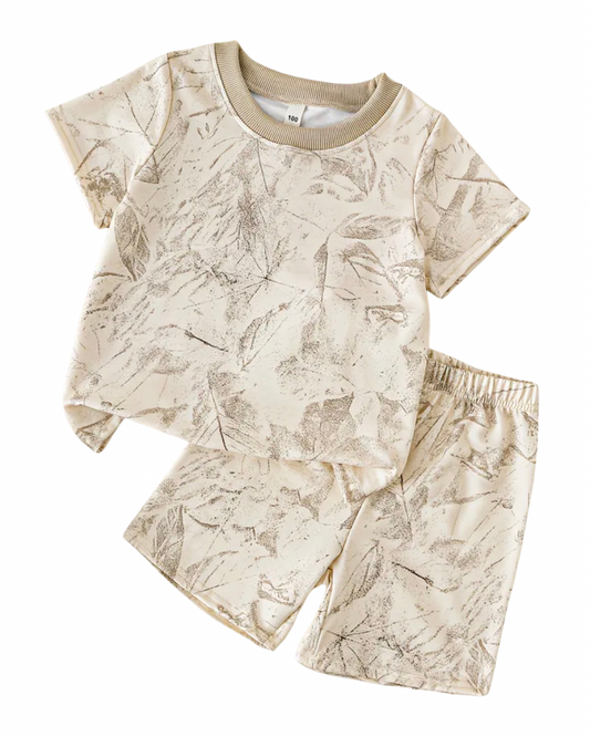 Neutral Leaves Shorts Set