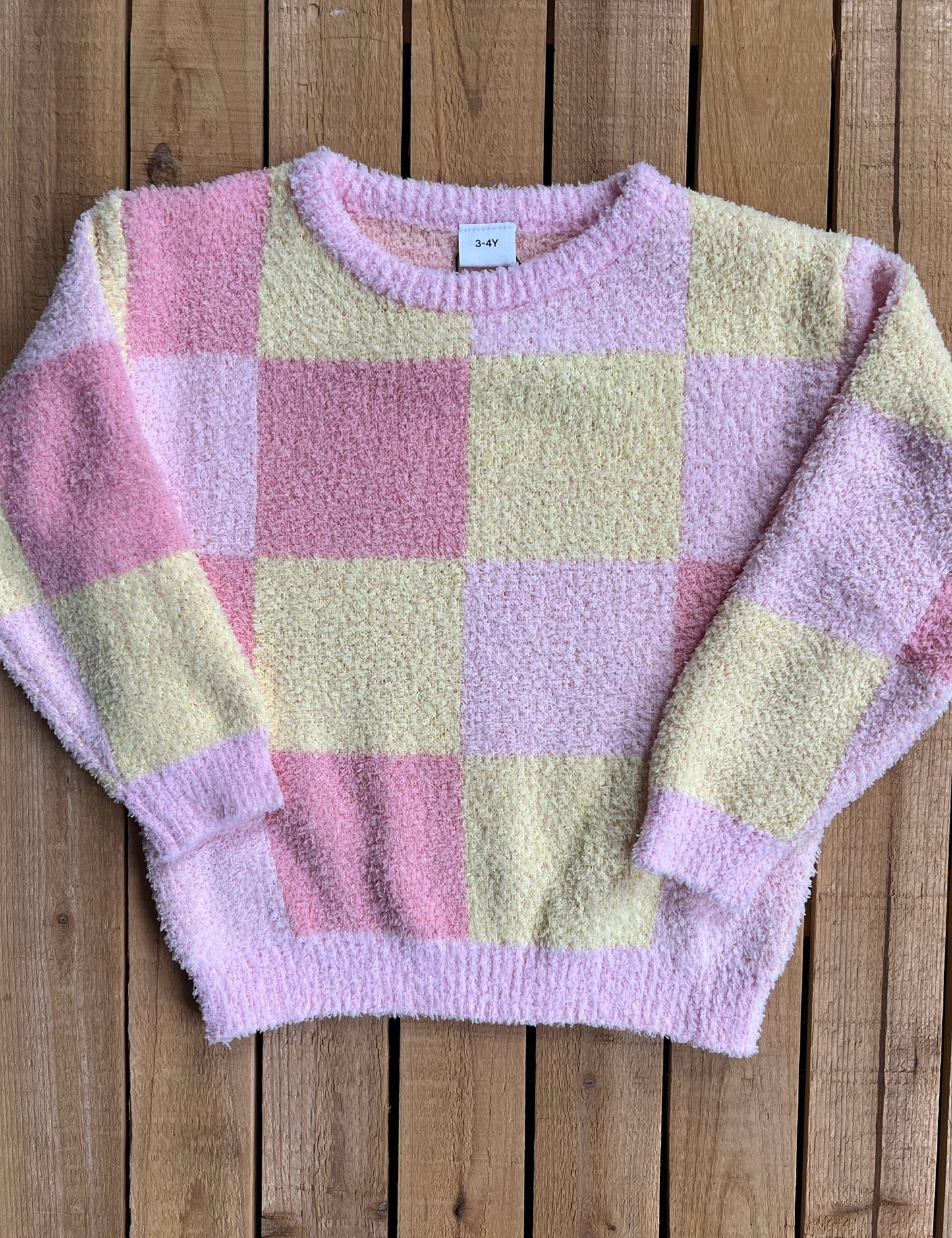 Pink Lemonade Plush Checkered Sweater