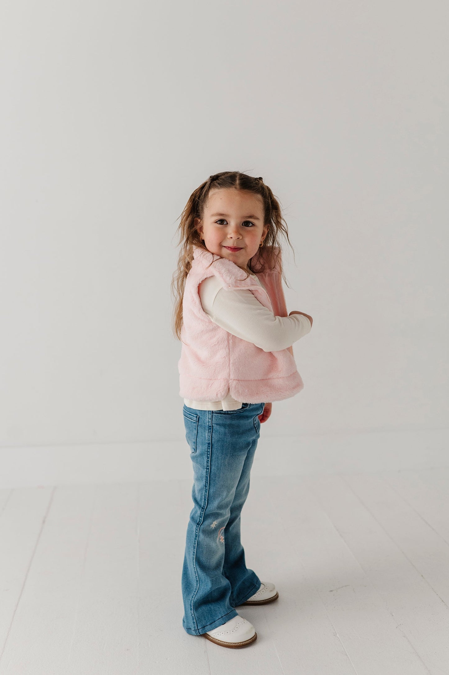 Girls Fur Vest in Light Pink