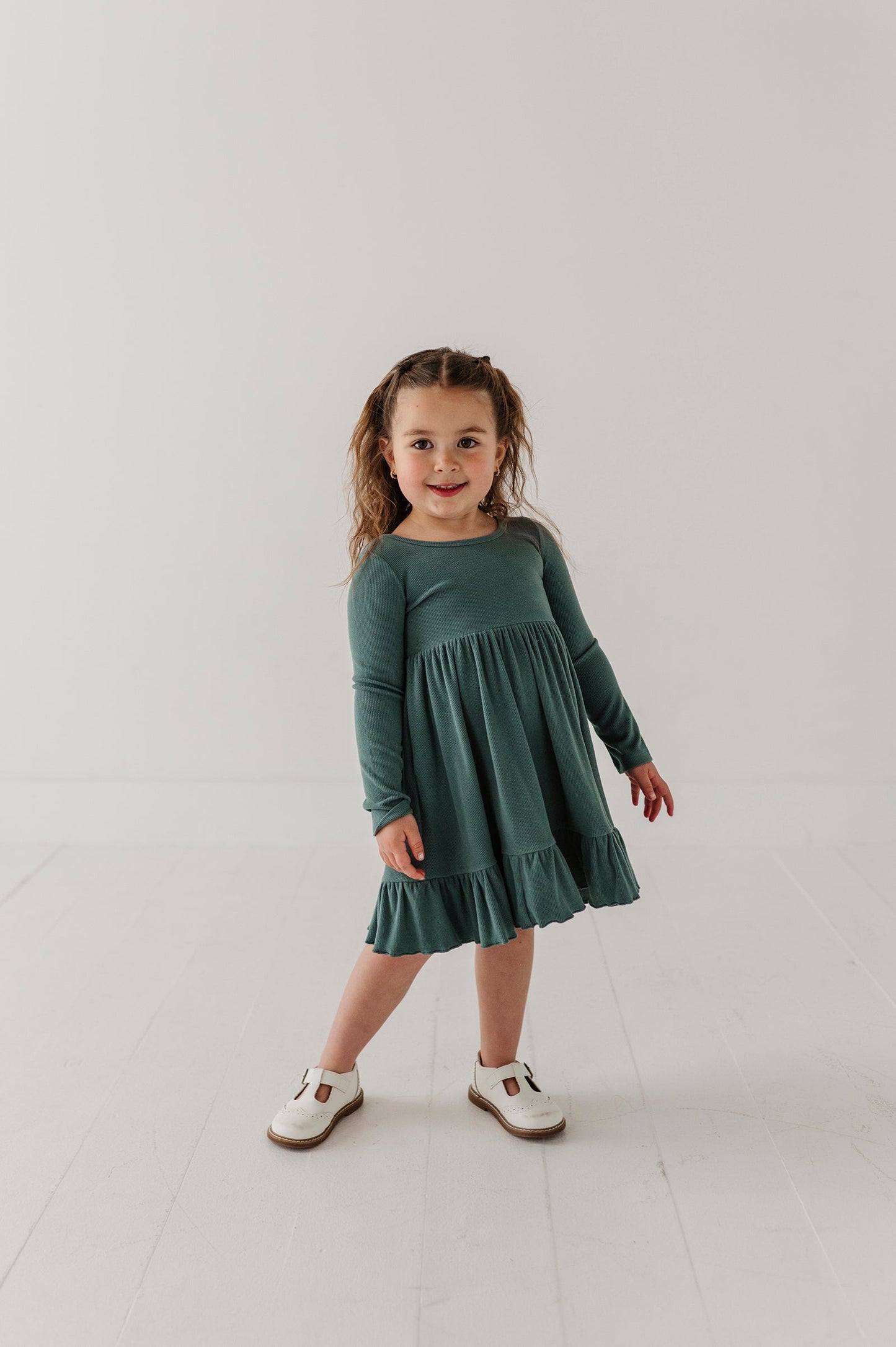 Girls Ribbed Ballet Dress in Atlantic