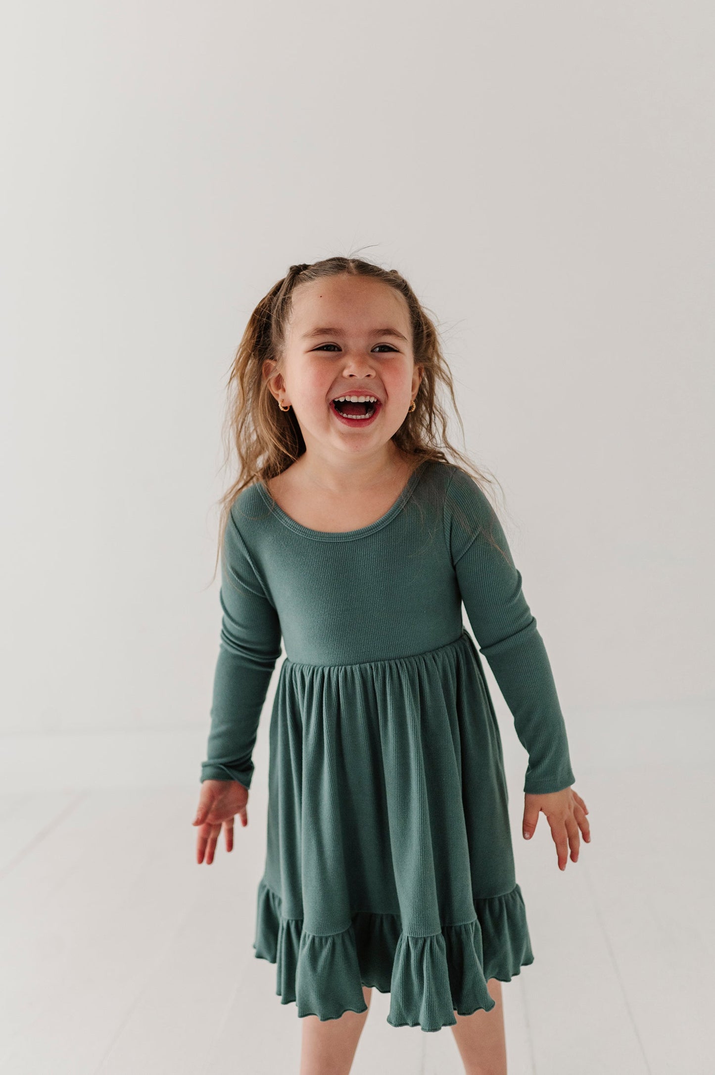 Girls Ribbed Ballet Dress in Atlantic
