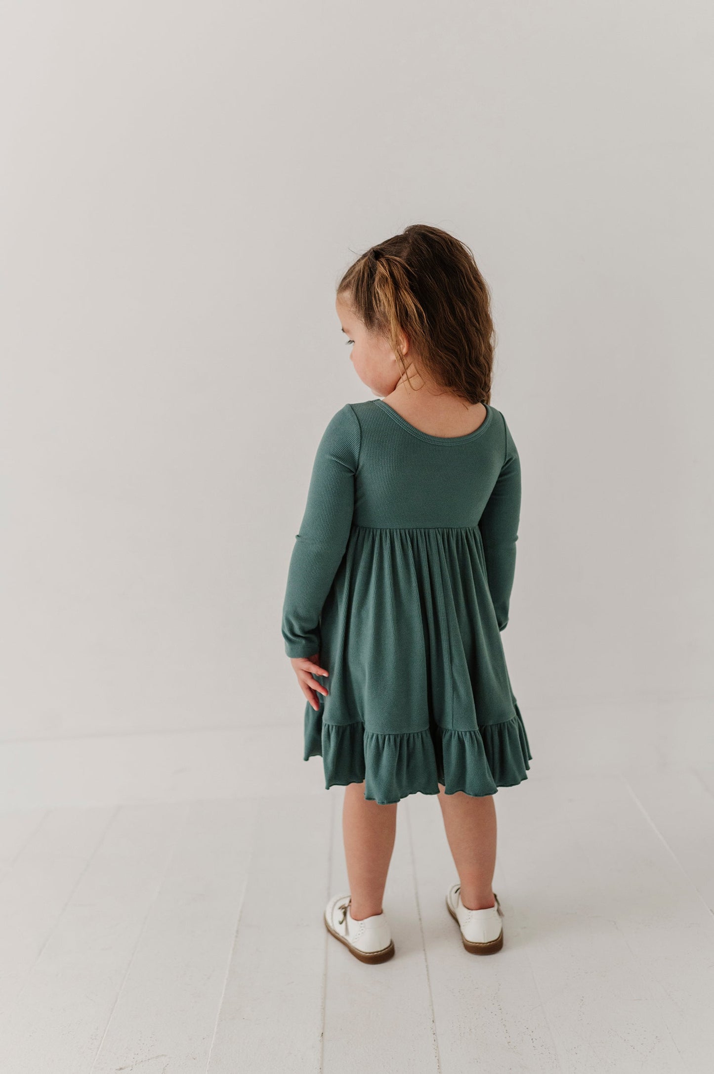 Girls Ribbed Ballet Dress in Atlantic
