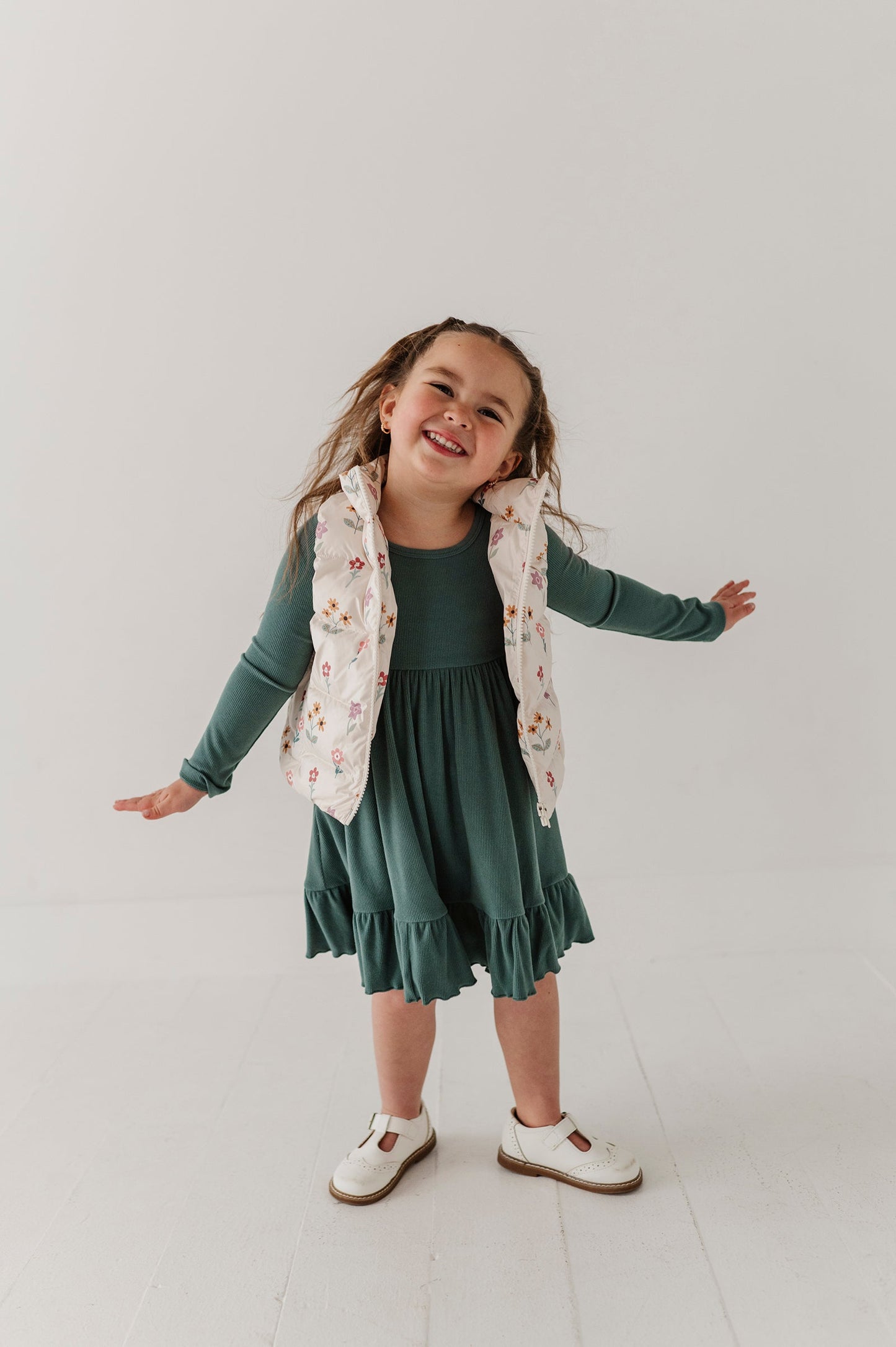 Girls Ribbed Ballet Dress in Atlantic