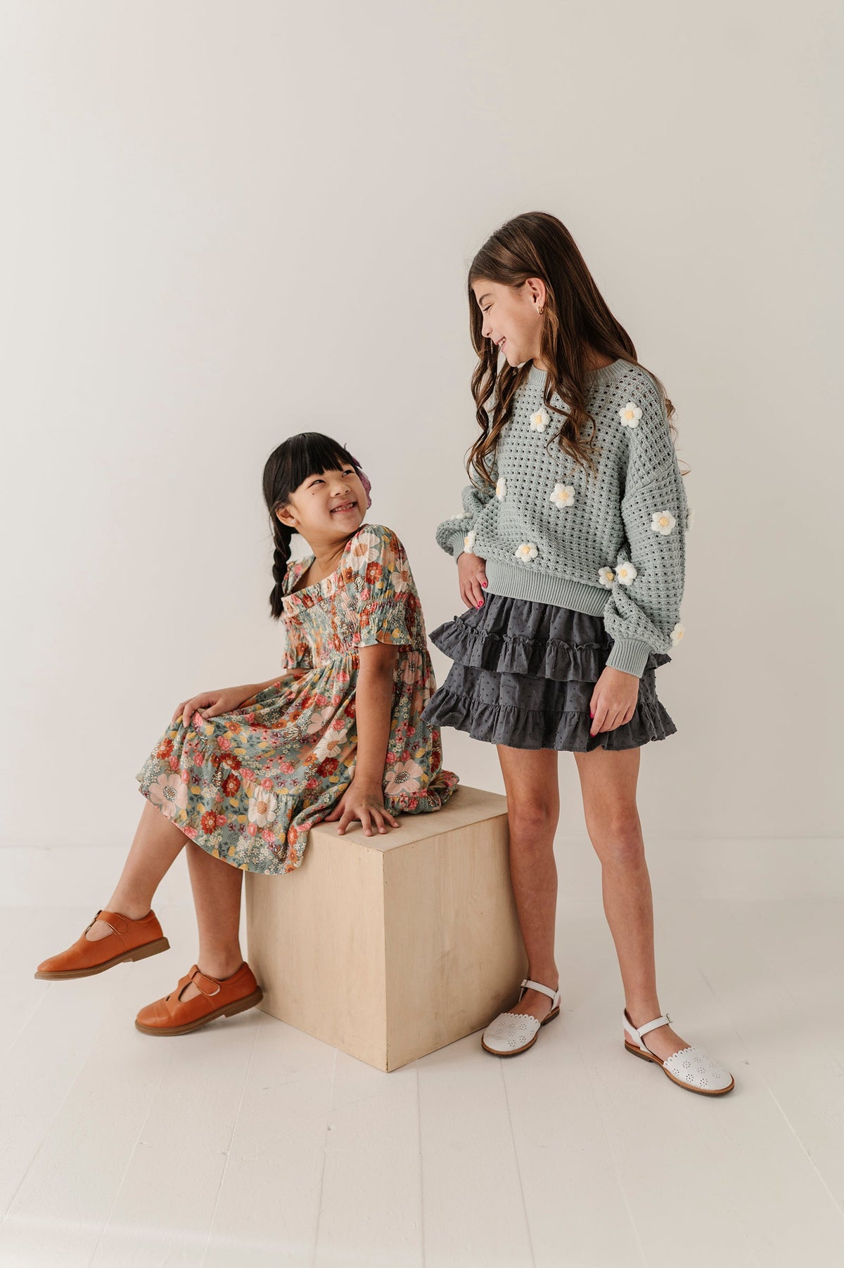 Girls Ruffled Skirt in Stormy Blue