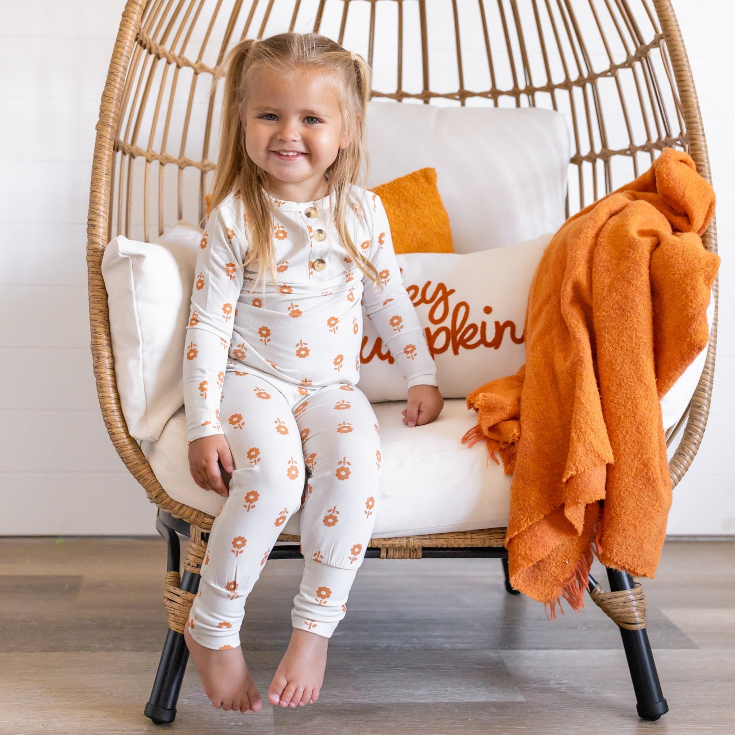 Little Joy Co. Pumpkin Posie 2pc Henley Bamboo Pajamas