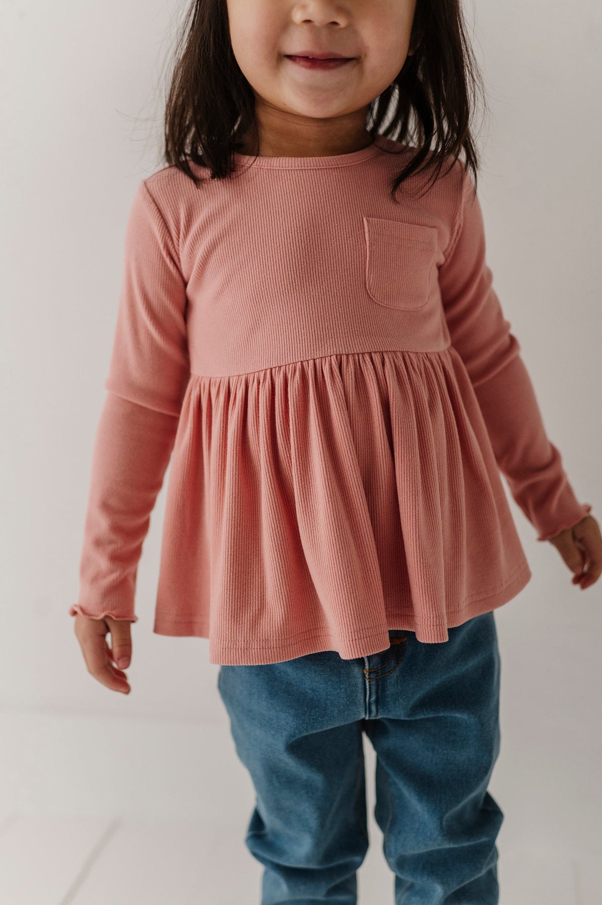 Girls Ribbed Peplum Shirt in Mellow Rose