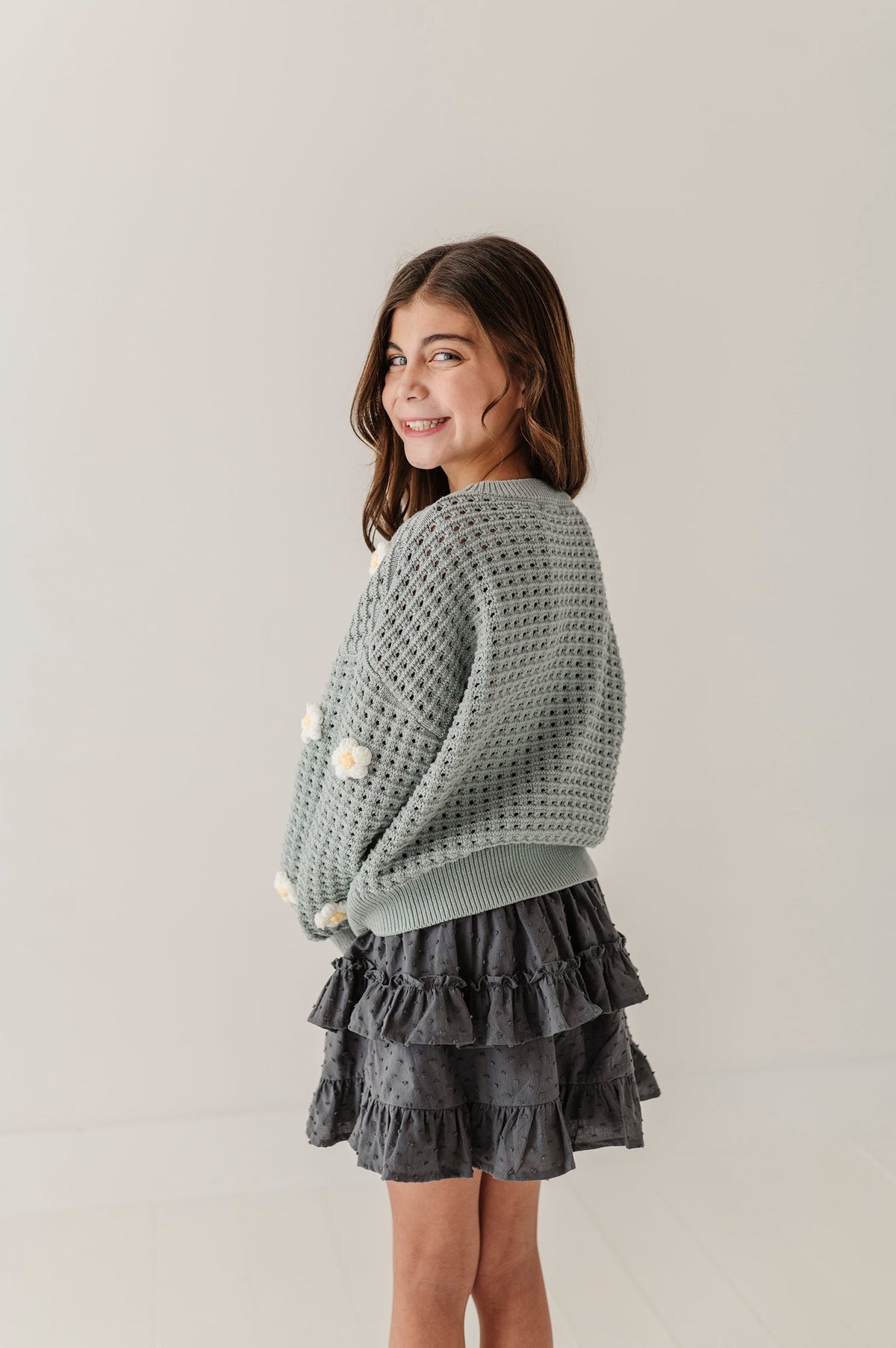 Girls Ruffled Skirt in Stormy Blue