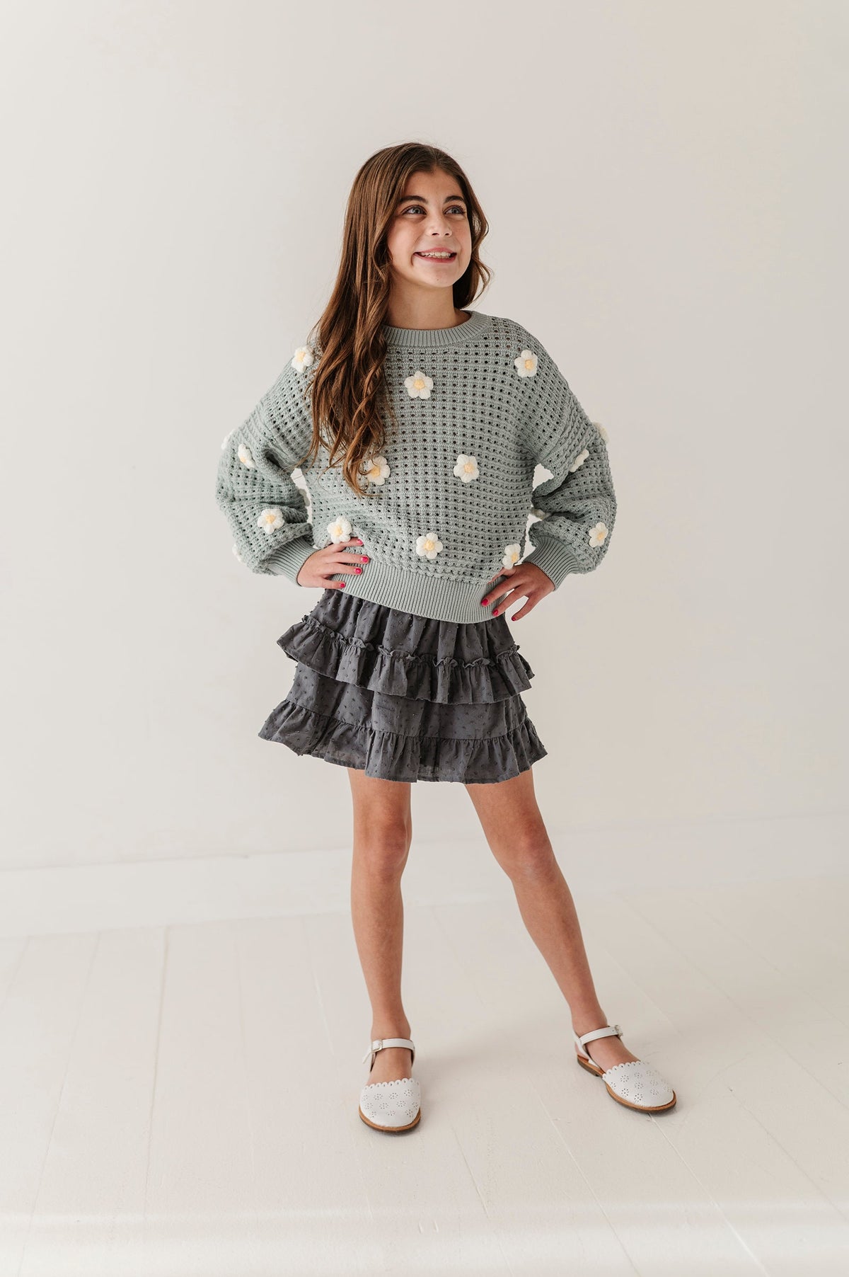 Girls Ruffled Skirt in Stormy Blue