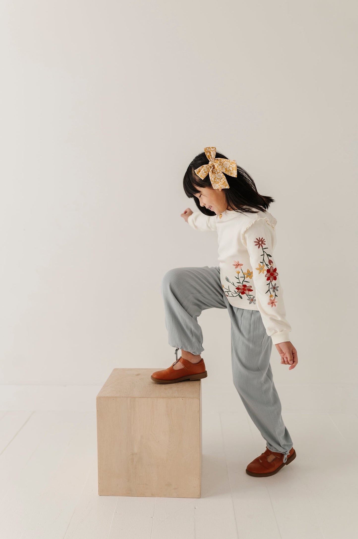Girls Raw Edge Sweatshirt in Addison Embroidery Floral