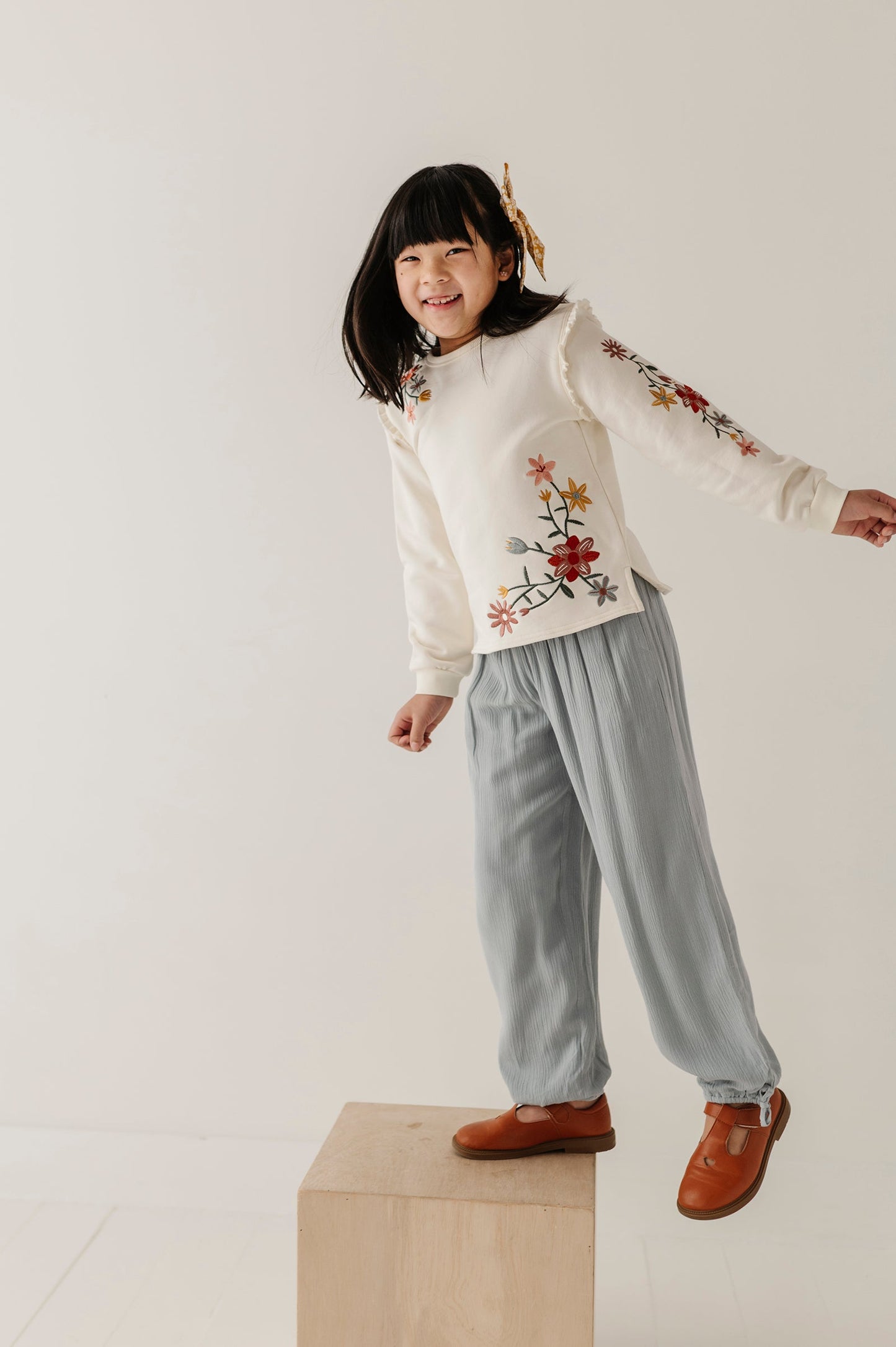 Girls Harem V-Waist Tie Pants in Brick Dust