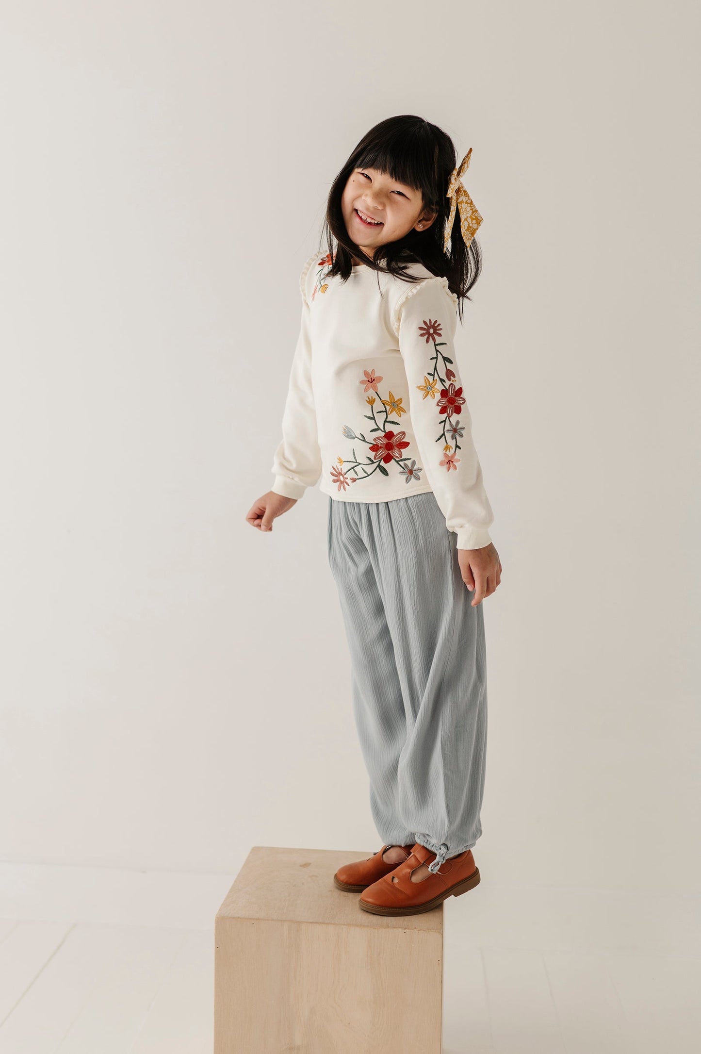 Girls Raw Edge Sweatshirt in Addison Embroidery Floral
