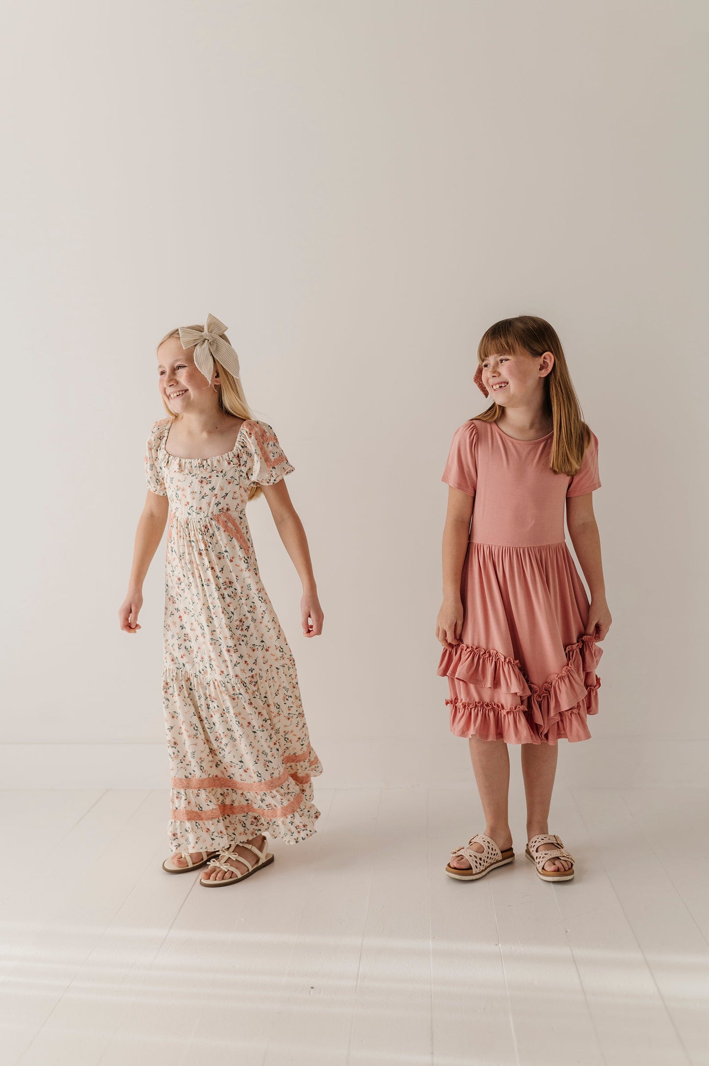 Girls Peasant Ruffle Maxi Dress in Dasha Ditsy in Cream