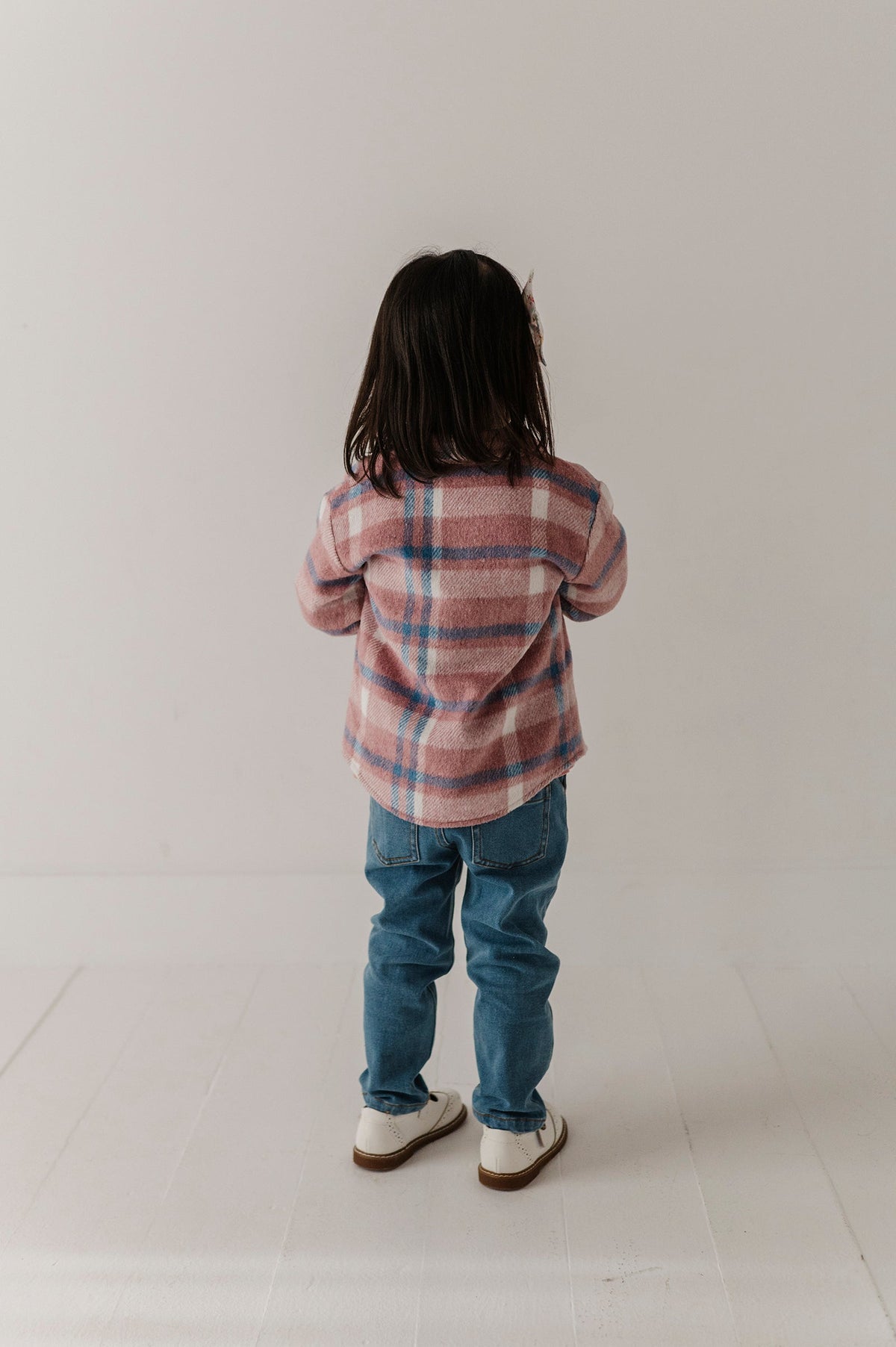 Girls Paperbag Denim Pants in Mid Blue Wash